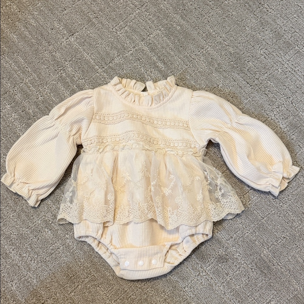 Gorgeous Handmade Cream Lace Baby Romper